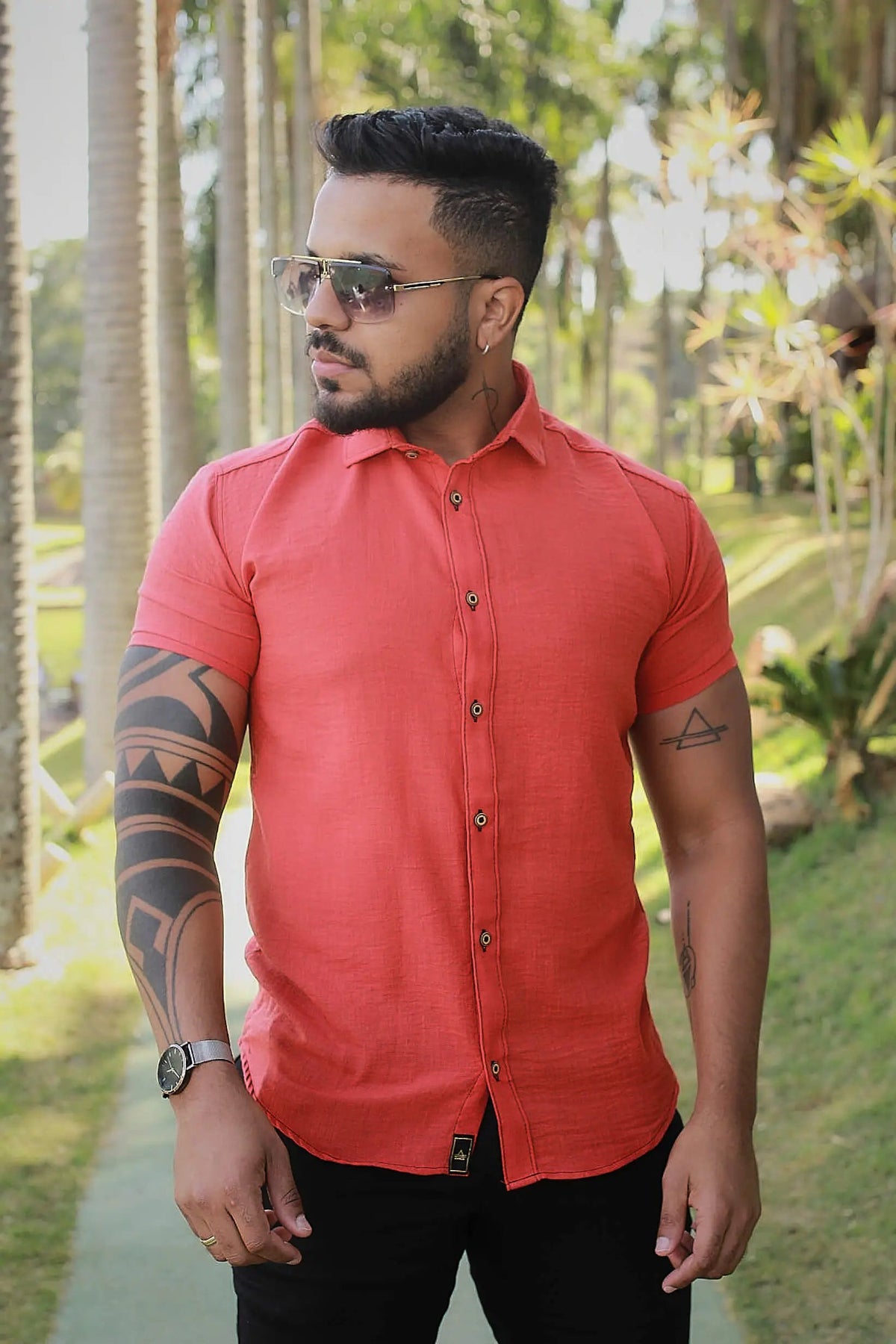 Camisa slim fit Linho Belga Telha Rustica